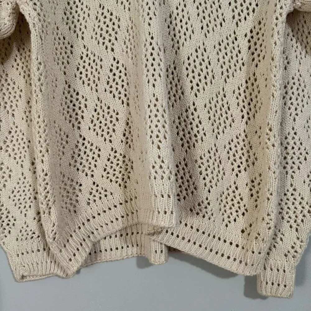 Unbranded Cozy Cream Lace Collar Diamond Knit Granny Sweater XL